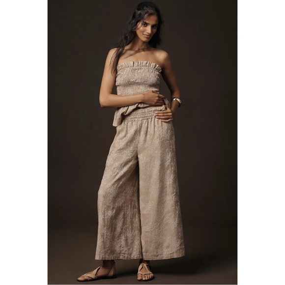 Anthropologie The Somerset Jacquard Pull-On Wide Leg Pants XL Tall NWT Neutral - Picture 3 of 13